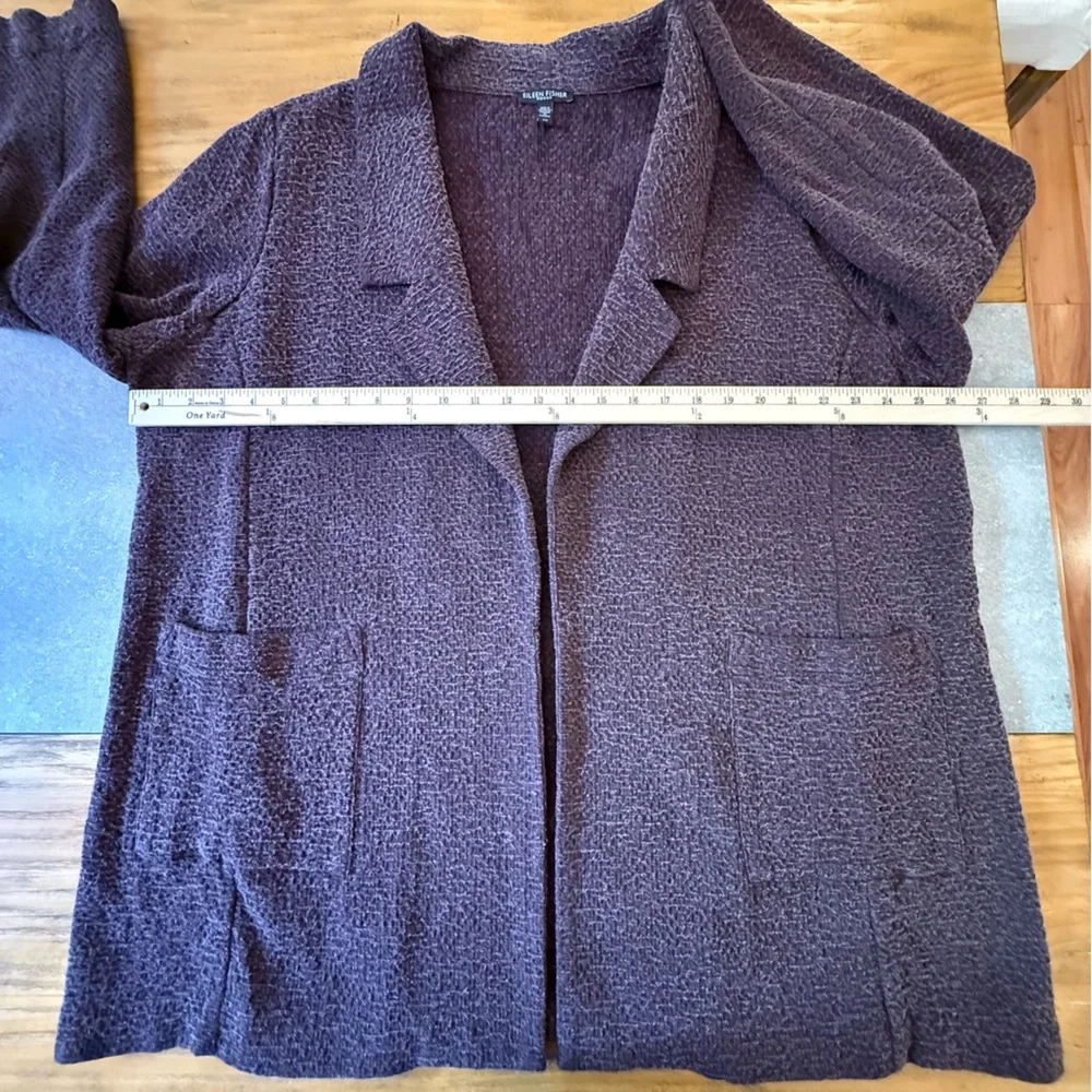 Eileen Fisher Cassis Crosshatch Tencel Open Front Notch Collar Plum Jacket 2X - Picture 13 of 14